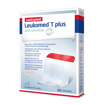 LEUKOMED T PLUS SKIN SENSITIVE 8X10 CM STERIILI HAAVASIDOS, SILIKONIKIINNTYS 5 KPL