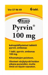 PYRVIN 100 mg tabl, kalvopääll 6 kpl